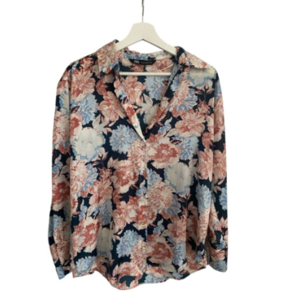 Zara Floral Blouse Women's Size S Long Sleeve Button Down Casual Career